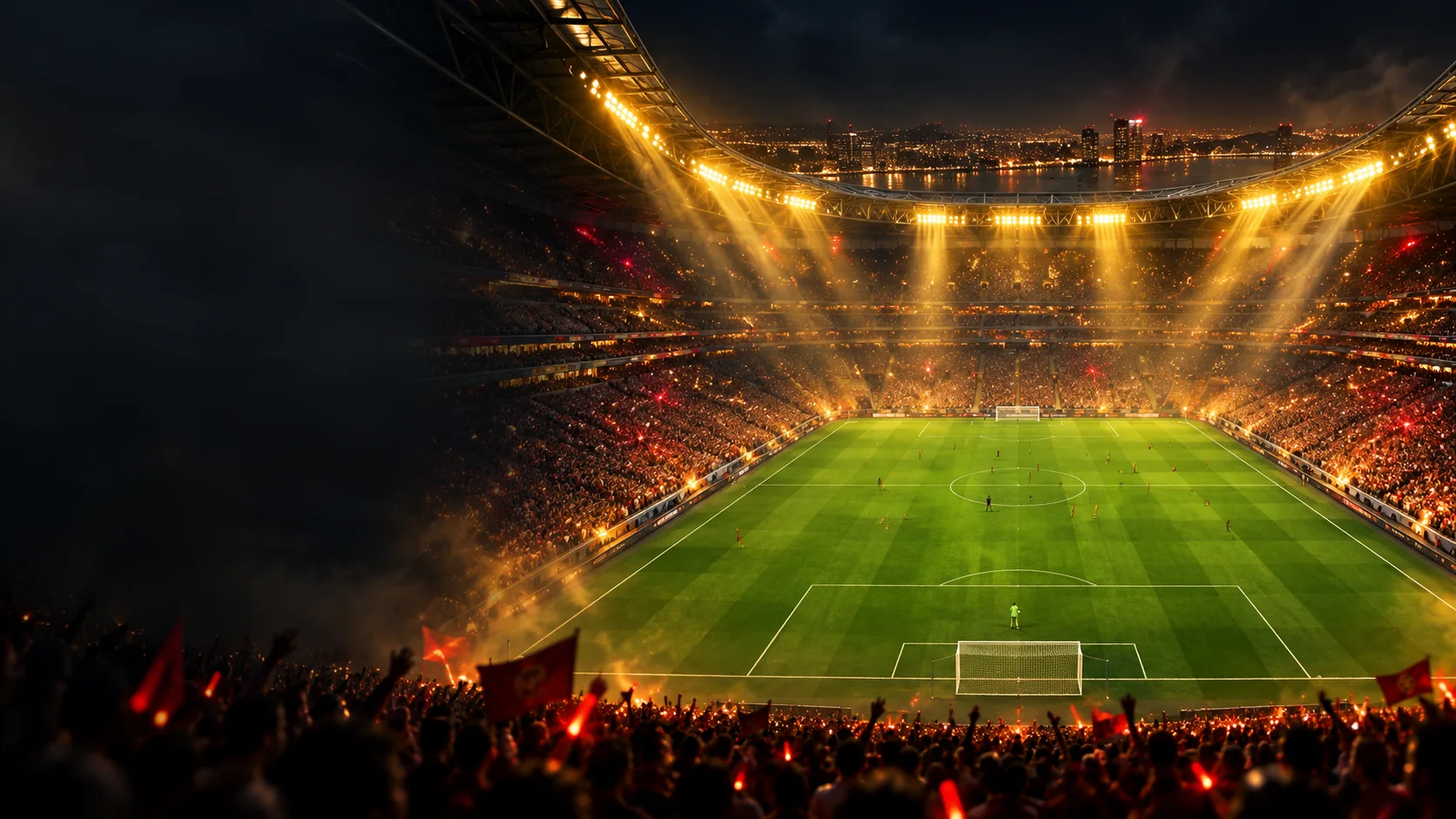 Gece maçında tribünler ve futbol sahası